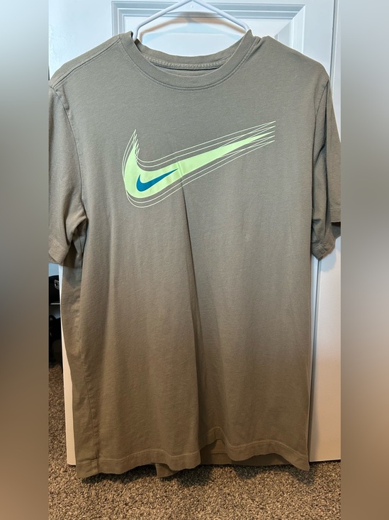Nike Other - Nike Olive Green Short Sleeve T-Shirt with Neon Swoosh